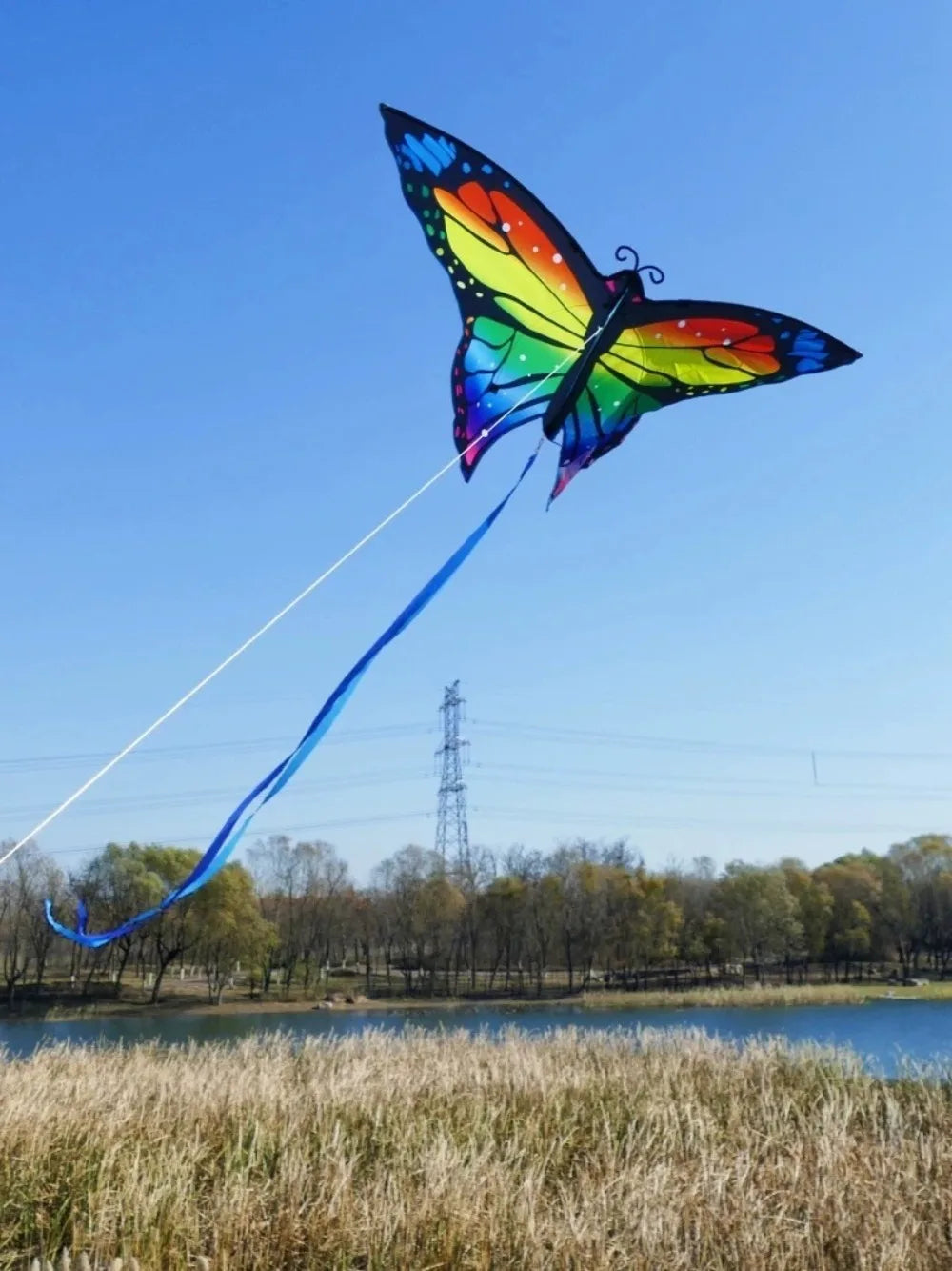 New Easy to Fly Colorful Kite Steering Good Flying 3D Kite Beautiful 100 Meter Kite String Children's Kite Kid & Adult