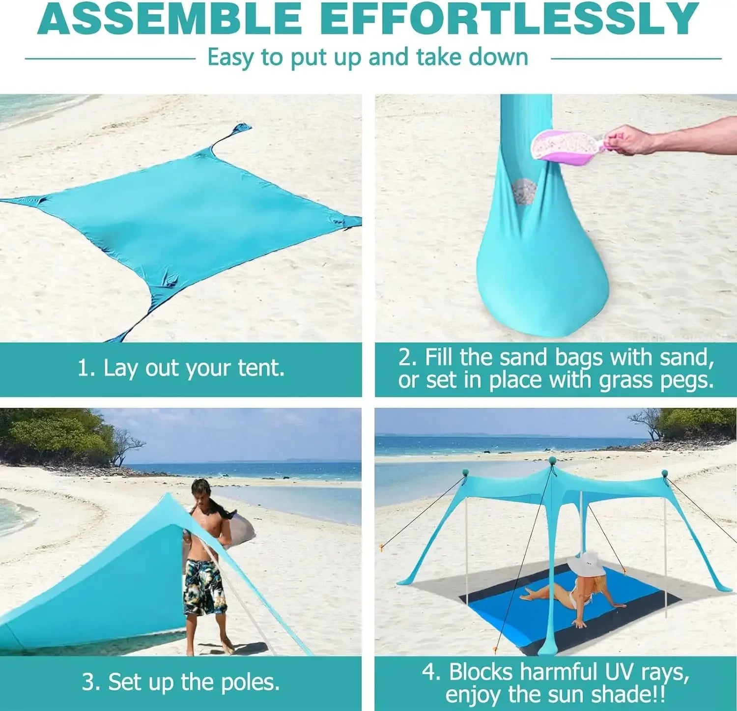 Home Beach Awning Outdoor Camping Sun Shade UV Protection Portable Windproof Beach Canopy with Storage Bag Camping Accessories