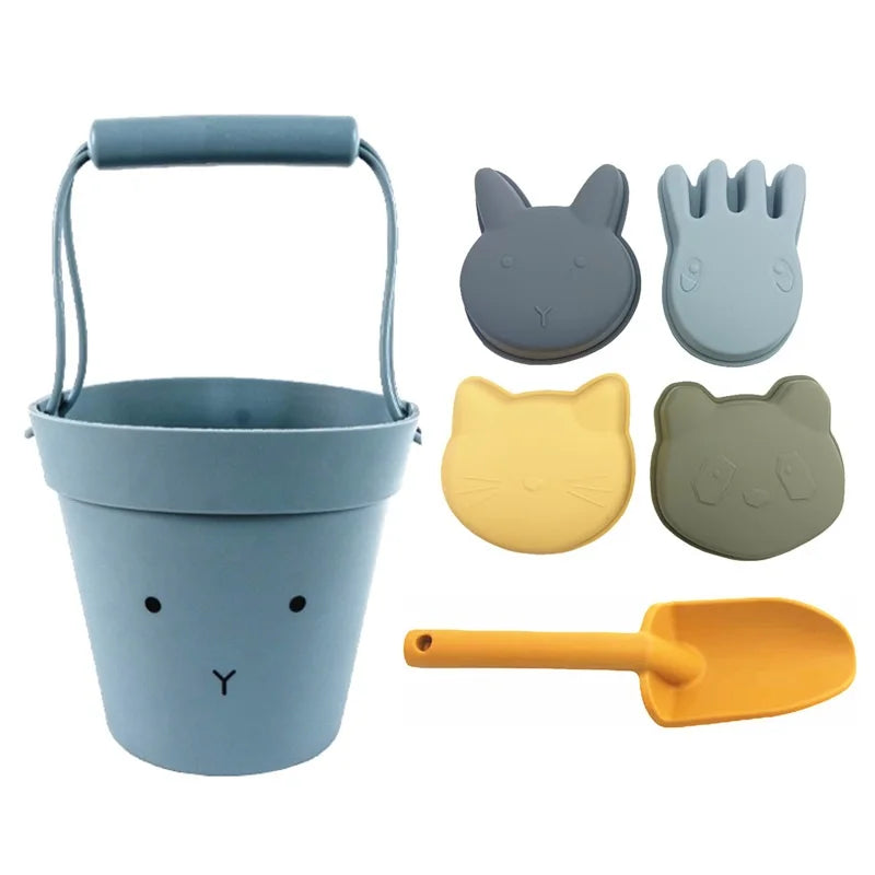 Summer Outdoor Parent Child Interactive Toy Silicone Beach Bucket Set  Baby Sand Digging And Water Play Tools