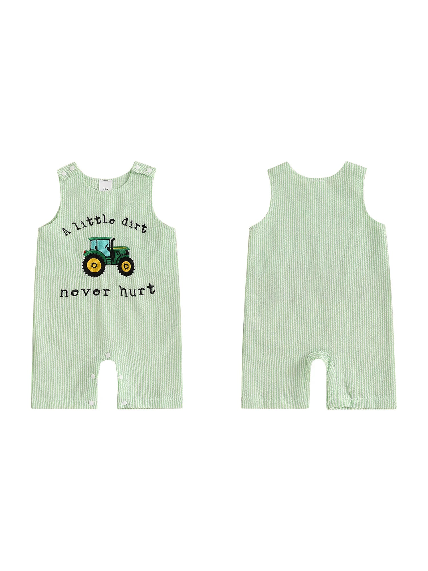 Adorable Infant Boys Sleeveless Romper with Fun Trucker Embroidery and Striped Design - Perfect Summer Outfit for Little Ones