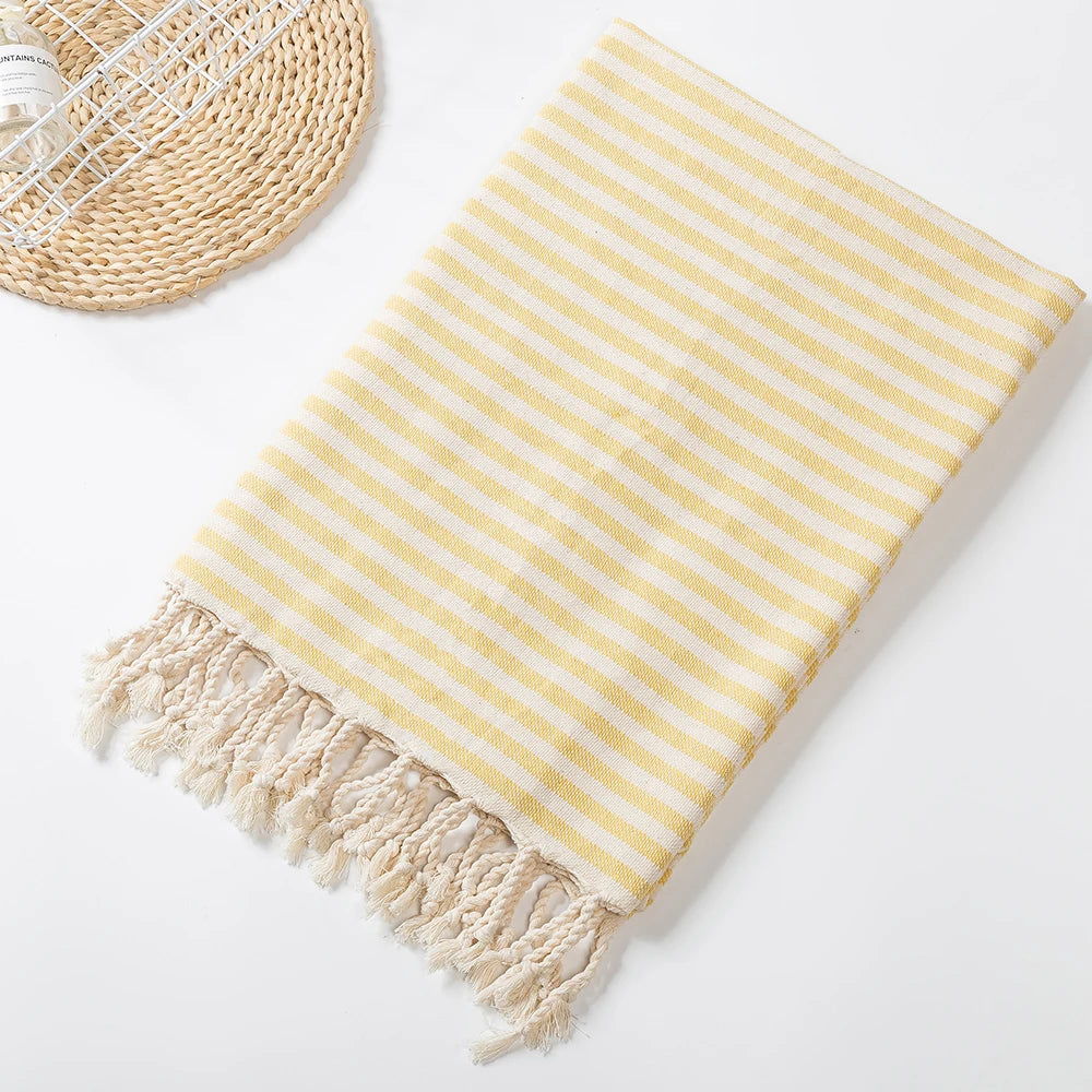 YEUZLICOTTON Hot Sale luxury Striped Tassel 100% cotton sauna spa bath towel For Home 100*180CM Travel Turkish Large beach towel