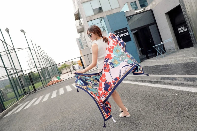 Fashions 90x180cm Twill Cotton Pareo Beach Cover-Ups Women Large Beach Dress Bikini Bathing Swimwear Cover Up Sarong Wrap Scarf