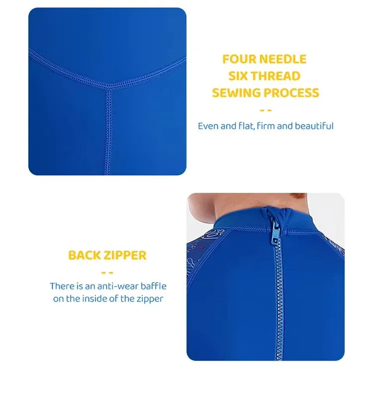 Girl Boy Swimwear Zipper One Piece Suit Kids Sunscreen Quick Drying Long Swimsuit Beachwear Bathing Suit(Including Swimming Cap)