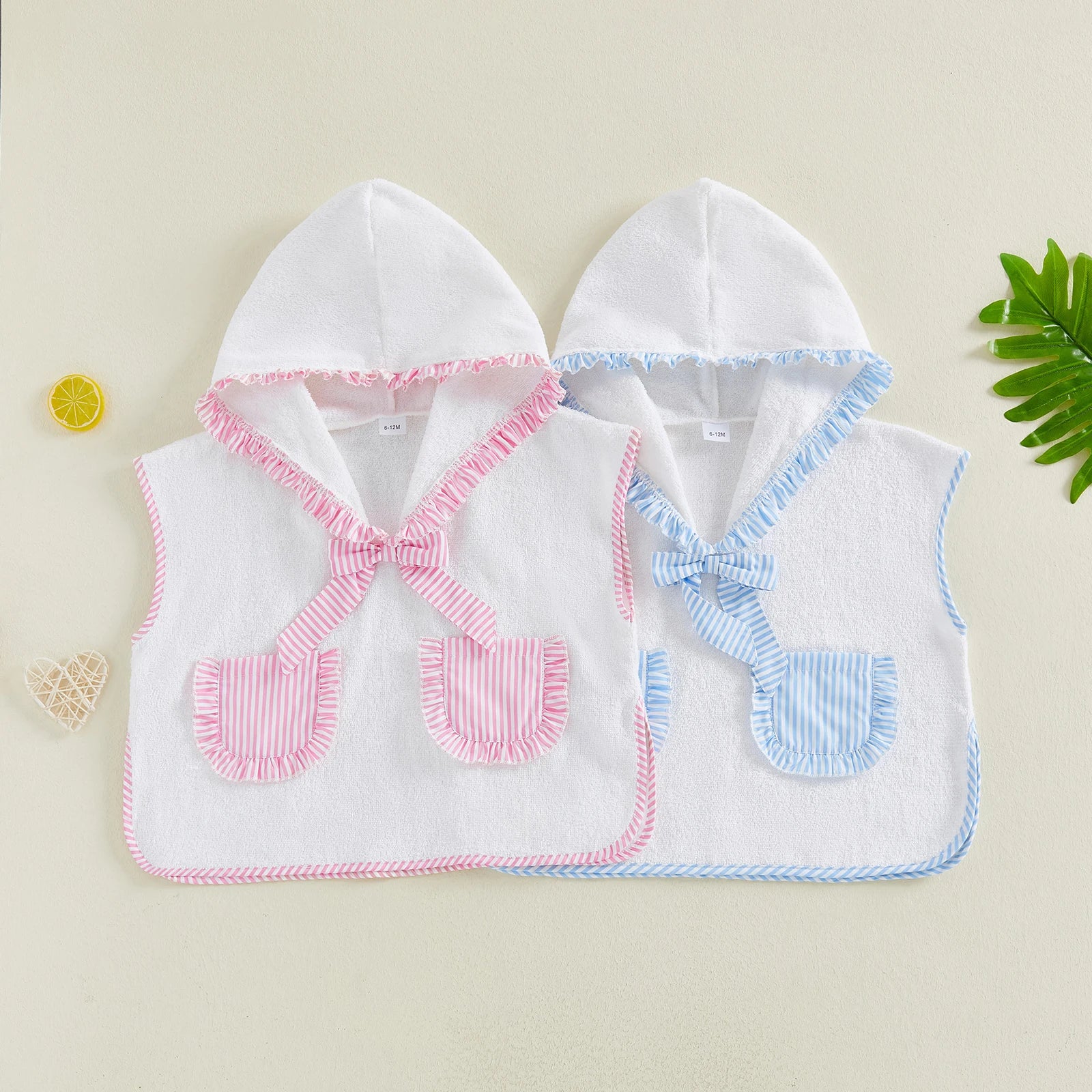 0-4Y Toddler Girl Swimwear Cover Ups for Beach Pool Striped Ruffled Trim Hooded Shawl Robe 2026 Spring Summer Kids Beachwear