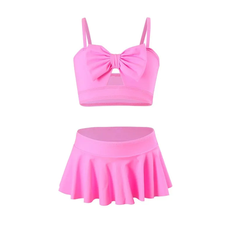 Girls Bow Bandeau Bikini Two Pieces Swimsuit Kids Ruffle Skirt Children's Swimwear 5-14 Years Teenager Bathing Suit Beach Wear