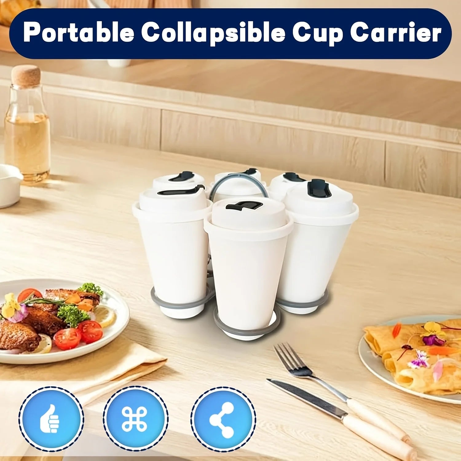 1/2pcs 6-Slot Portable Drink Holder Folding Beverage Tray with Handle Pocket-Sized for Outdoor Picnics Party Reusable Cup Holder