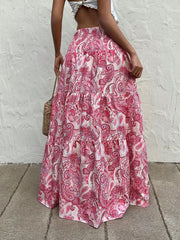 Vacation Style Stretchy Waist Long Maxi Skirt - Flowy Beach Skirt with Elastic Waistband