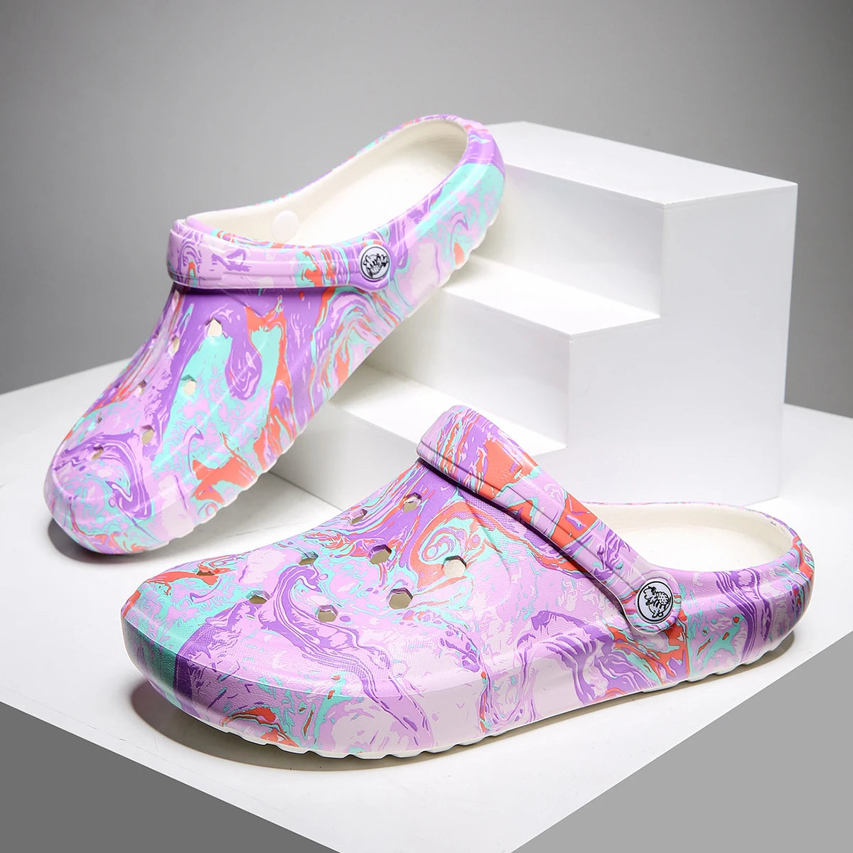 Garden Clogs Comfortable Women's Tie-dye Pattern Clogs, Slip On Lightweight Two-way Wear Clogs, Non-slip Summer Beach Slides 666