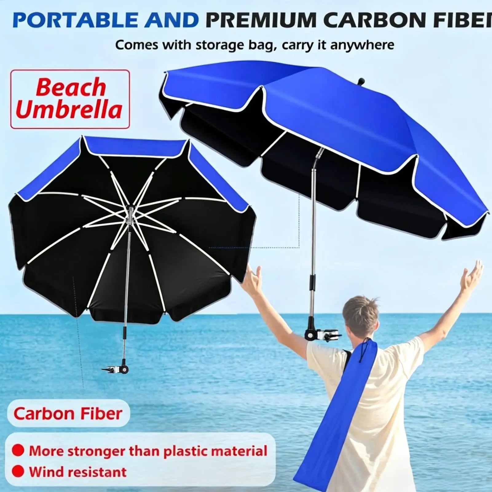 360 Adjustable Chair Umbrella With Clamp 23-inch Beach Chair Sunshade Camping and Fishing Umbrella Anti-Uv Beach Chair Parasol