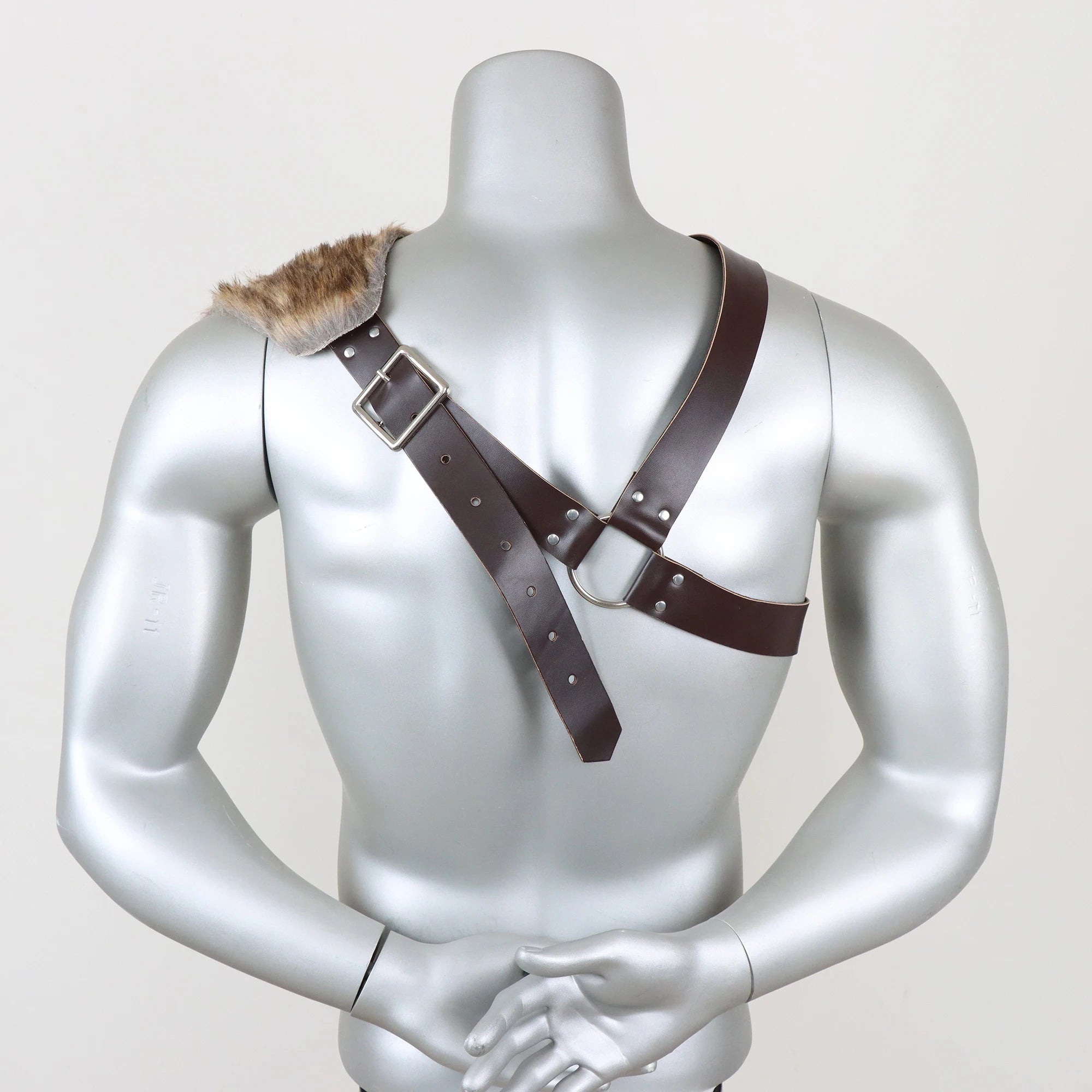 Medieval Viking Belt the Renaissance Knight Accessories with Fur Shoulder Armor Suit PU Leather Role Playing  Accessories
