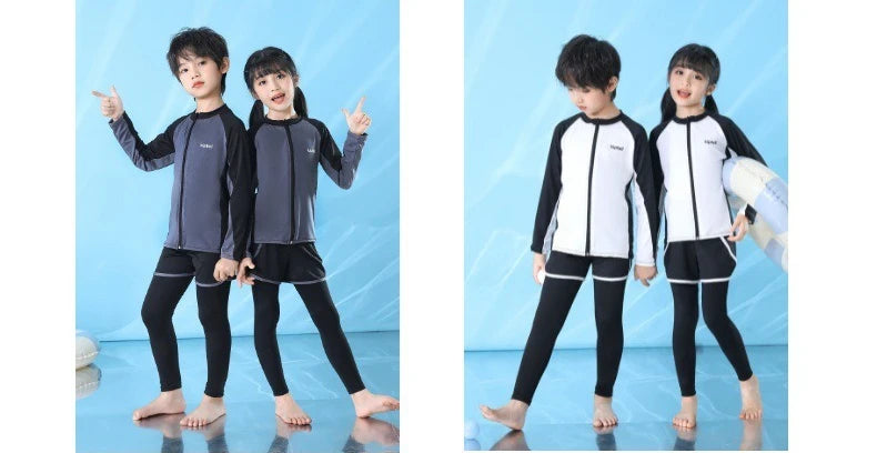 Boys and Girls Children's Long Sleeved Sunscreen Swimsuit Quick Drying Diving Suit Surfing Suit Outdoor Swimsuit 3-piece Set New