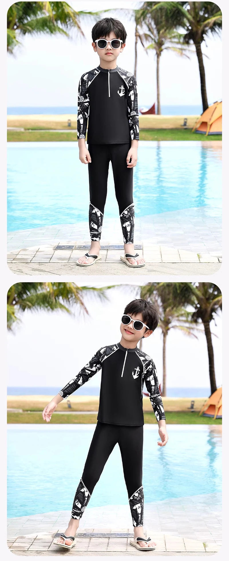 Full Body Boys Swimwear Sun Protection Kids Swimsuit Two Piece Children Long Sleeve Bathing Suit Summer Swimming Pool Clothes