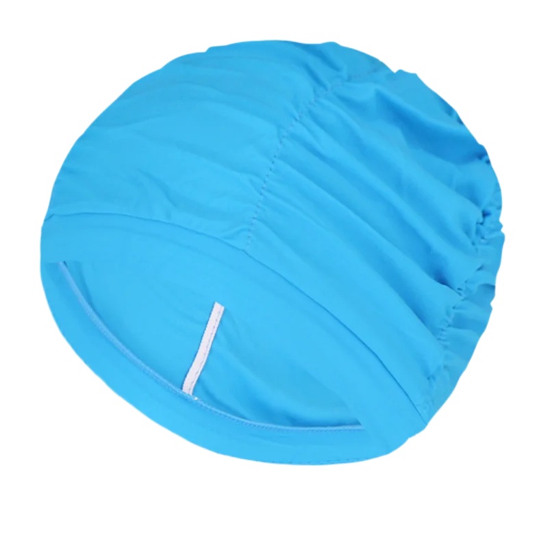 New Solid Color Long Hair Women Men Swim Pool Seaside Water Sports Elastic Pleated Nylon Fabric Bathing Swimming Caps Hat Turban