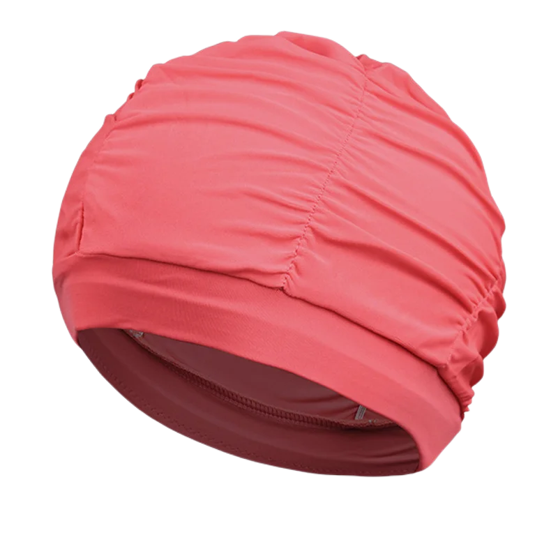 New Solid Color Long Hair Women Men Swim Pool Seaside Water Sports Elastic Pleated Nylon Fabric Bathing Swimming Caps Hat Turban