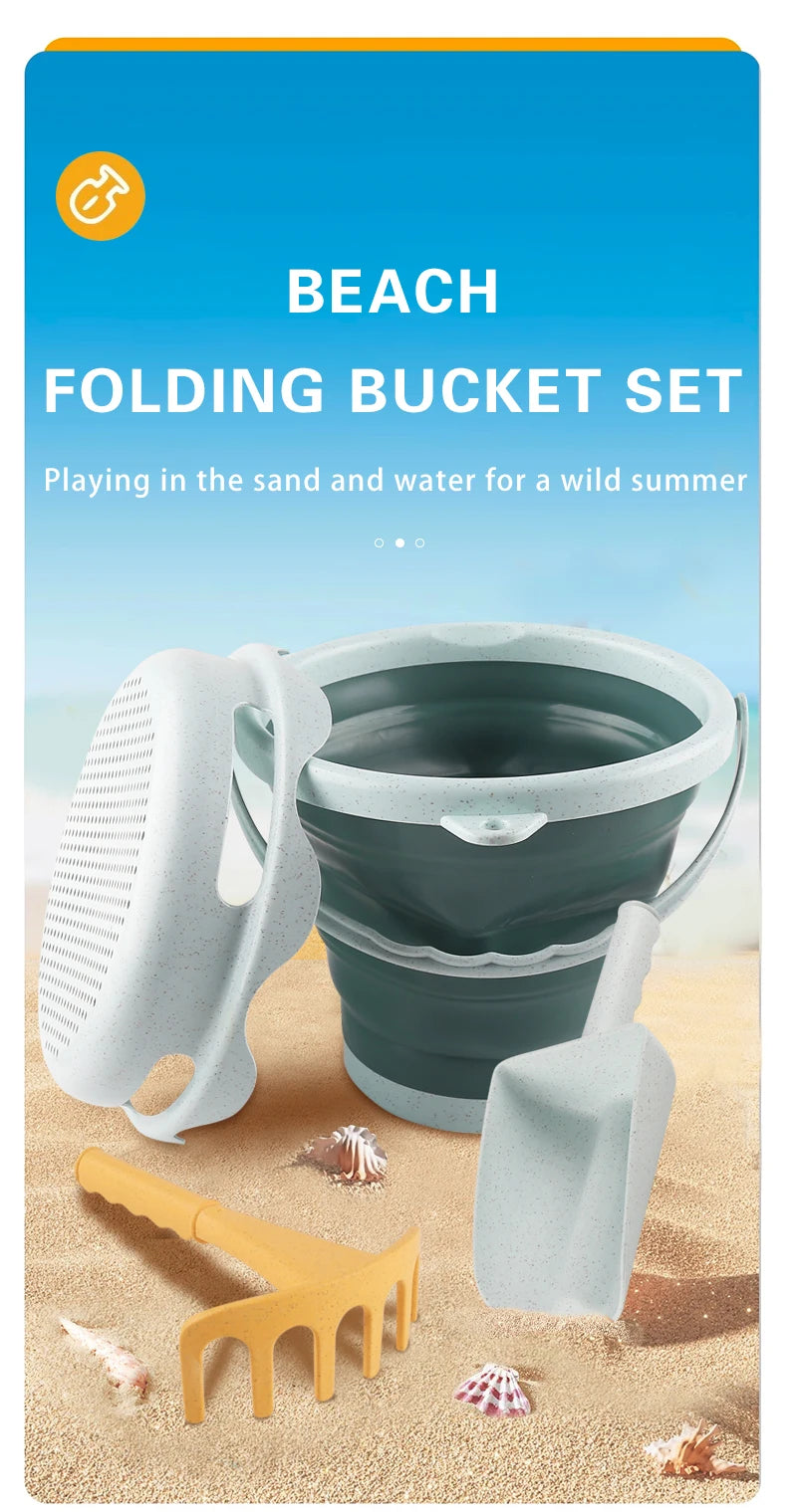 4 in 1 new style 4 Piece Beach Toy Set Collapsible Bucket, Shovel and RakeEasy to carry and catch the sea bucket toys.2025