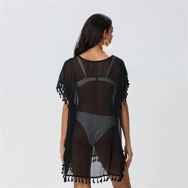 Women Beach Cover Up Lace Hollow Crochet Swimsuit Beach Dress Women 2025 Summer Cover-Ups Bathing Suit Ladies Beach Wear Tunic