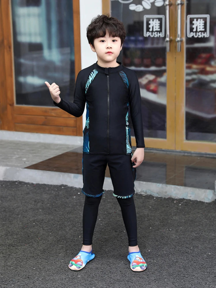 Kids/Toddler Three-Piece Long Sleeve Swimsuits Rash Guard Bathing Suit Swim Shirt+Pants+Shorts Full Body Sun Protection Wetsuits