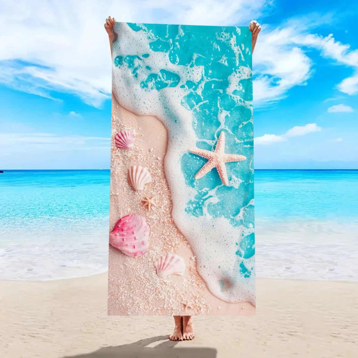 1pc Ocean element beach towel, suitable for outdoor sports, swimming, and fitness center multifunctional beach towel