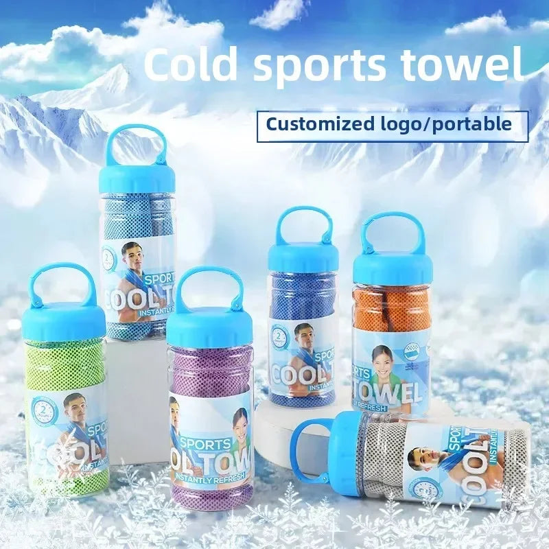 30×80cm Portable Bottle Mounted Quick Dry Towel Gym Sports Sweat Absorbent Cold Sensation Fast Ice Towel Swimming Beach Towels