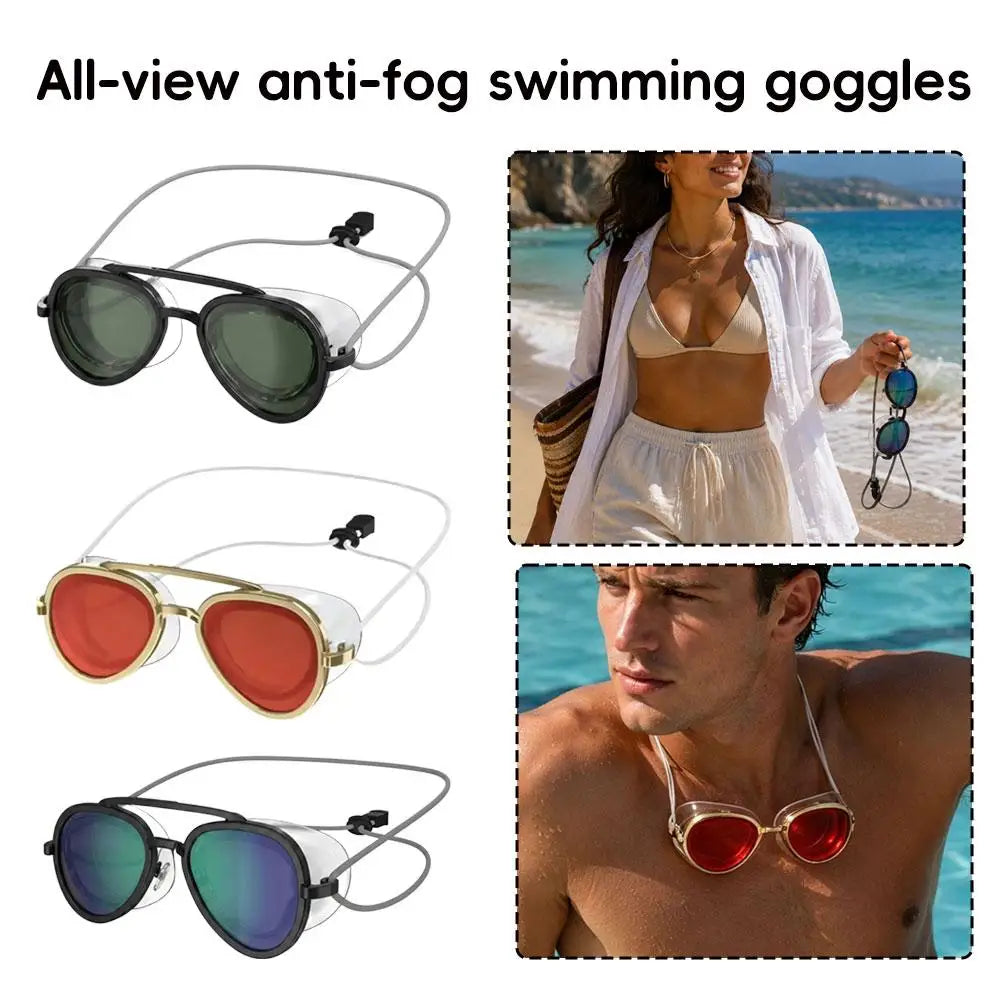 Full View Anti Fog Swimming Goggles Professional Anti Fog Full Angle Adjustable Strap Retro Swim Goggles for Men Women Swimmers