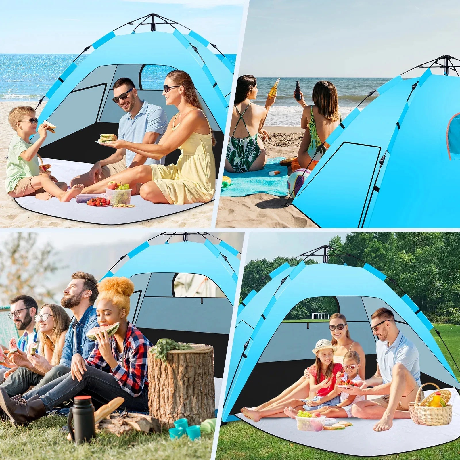 Auto Pop Up Beach Tent, Portable Foldable Sun Shade Shelter, UV Protection Outdoor Tent for Camping, Fishing and Picnic