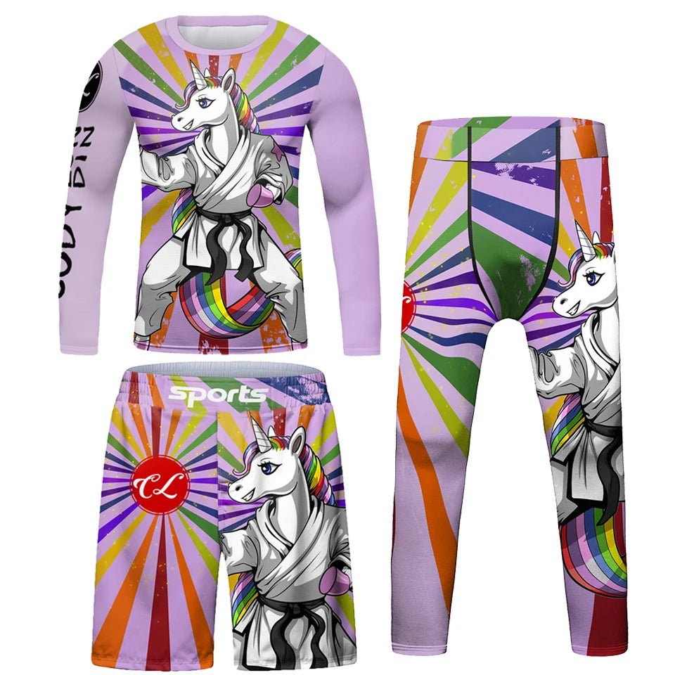 Kid's Jiu Jitsu MMA T-shirt +Pants Set Grappling Rashguard For Kid Bjj Boxing Jerseys Gi Rash Guard MMA Shorts Boxeo Sportsuits