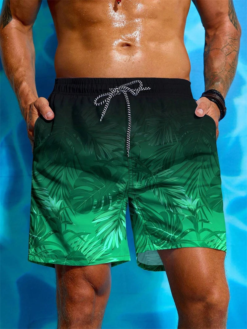 Palm Leaves 3D Print Sport Quick-dry Breathable Men Women Shorts Outdoor Sea Vacation Casual Beach Hawaii Surfing Pants Summer