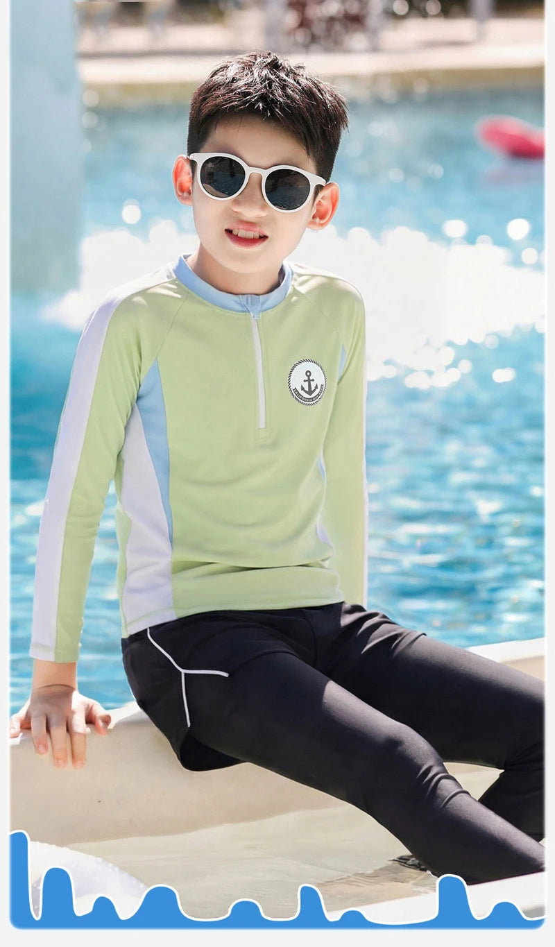 Full Body Boys Swimwear Sun Protection Kids Swimsuit Two Piece Children Long Sleeve Bathing Suit Summer Swimming Pool Clothes