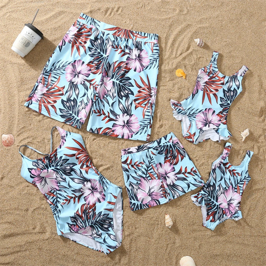 Dinosaurs Swimwear Family Matching Outfits V-Neck Mother Daughter Swimsuits Mommy and Me Dresses Clothes Father Son Swim Shorts