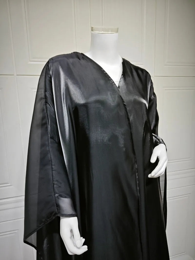 Elegant Arabic Satin Abaya Dress with Hijab Eid Muslim Women Modest Cardigan Islamic Vacation Outfit New in Turkey Kaftan Robe