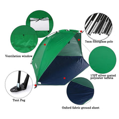 2 Persons Outdoor Beach Tents Shelters Shade UV Protection Ultralight Tent for Fishing Picnic Park Summer Awning Shade Shelter