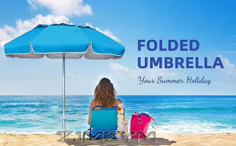 UV50+ Portable Travel Beach Umbrella Folding Three-Section Telescopic with Sand Anchor Outdoor Sunshade Folding Umbrella