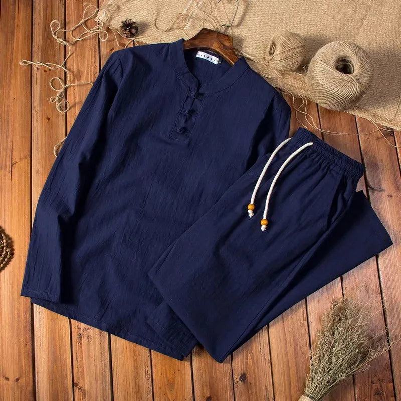 (Shirt + trousers) 2026 autumn fashion men shirt spring Man Cotton and linen shirts long sleeve men's casual shirts men M to 5XL