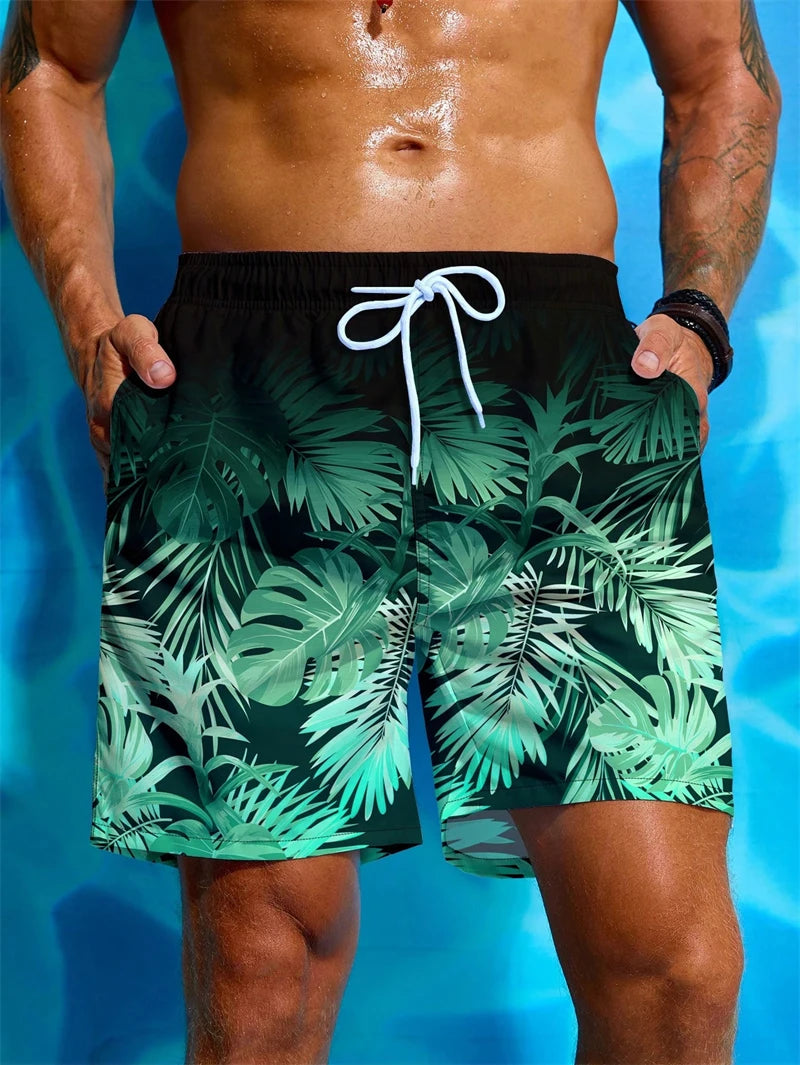 Palm Leaves 3D Print Sport Quick-dry Breathable Men Women Shorts Outdoor Sea Vacation Casual Beach Hawaii Surfing Pants Summer