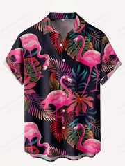 Summer Men's Vocation Lapel Camisa Oversized Hawaiian Shirts Flamingo 3d Print Fashion Men Women Beach Short Sleeve Blouse Boy
