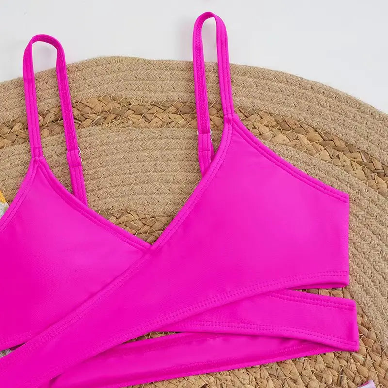 3 Pieces High Waist Bikini 2026 Girls Swimsuit & Beach Pant Swimwear Children Bathers Bathing Swimming Swim Suit Beachwear 8-12Y