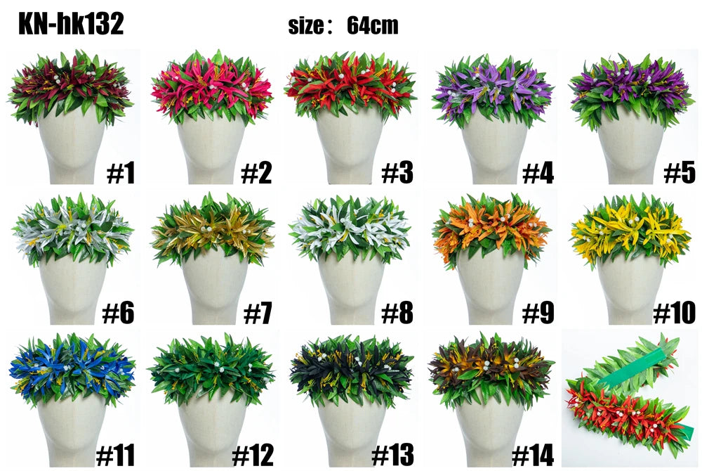 Artificial Maile Leaf Spider Lily Flowers Tropical Haku Head Lei Po'o Hawaii Crown Handcrafted Gifts Hula Dancing Performace
