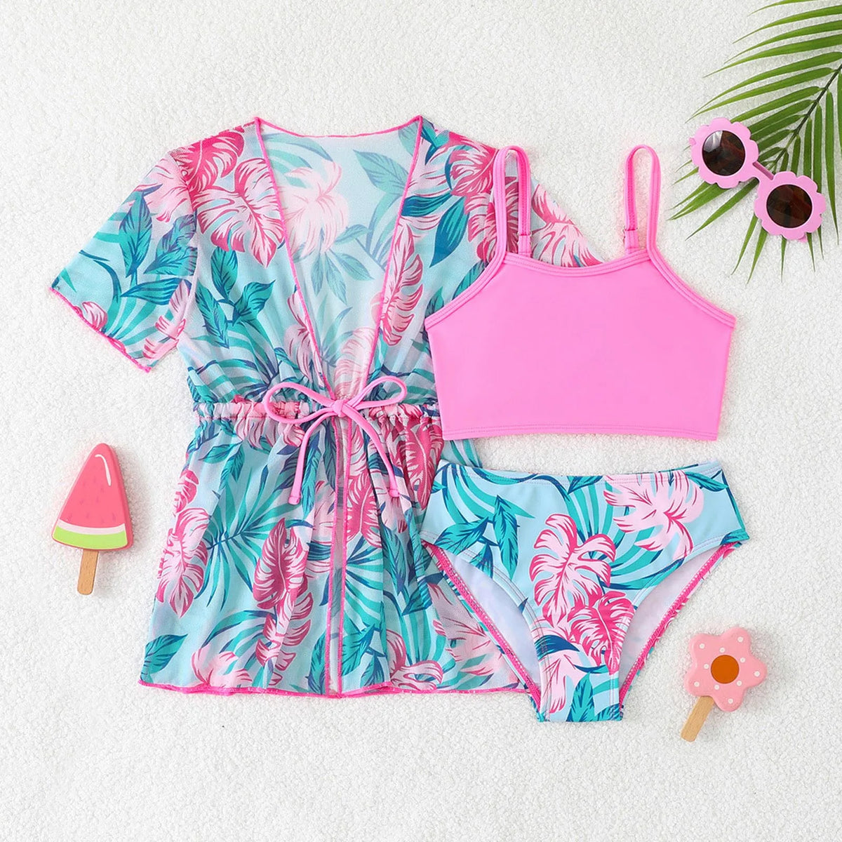 Girls Kids Swimsuit Three Piece Set Summer Split Children Swimwear Cover-Up Swim Suit Toddler Girl Beach Wear Monokini 4-7T