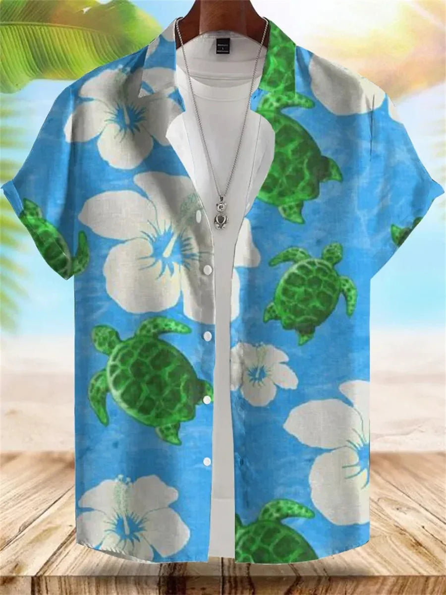 2026 Summer New Men's Tropical Floral Print Short-Sleeve Shirt, Casual Loose Fit, Vacation Style, Beachwear, Hawaiian Shirt