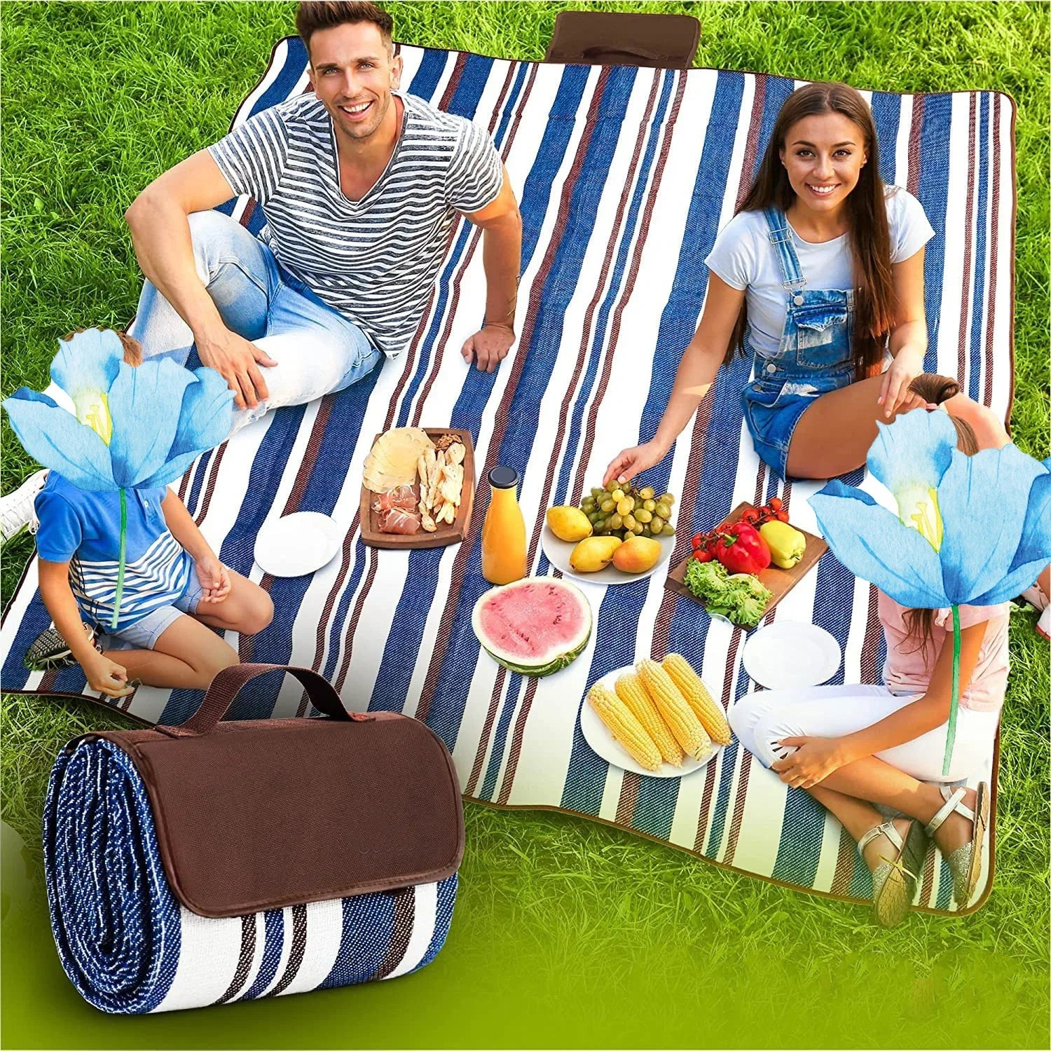ZHUOHUA Waterproof Foldable Outdoor, Extra Large Picnic Blankets,Fashion Handy Tote,Beach Mat for Spring Summer Campingnkets