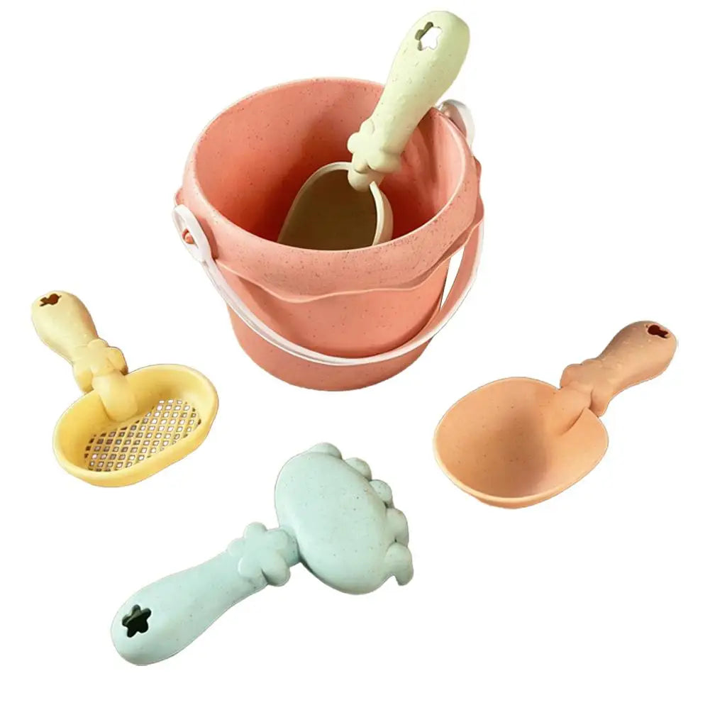Wheat Straw Kids Beach Toy Set Summer Outdoor Sand Play Kit Eco-Friendly Portable Sand Bucket and Shovel Set Holiday Gifts