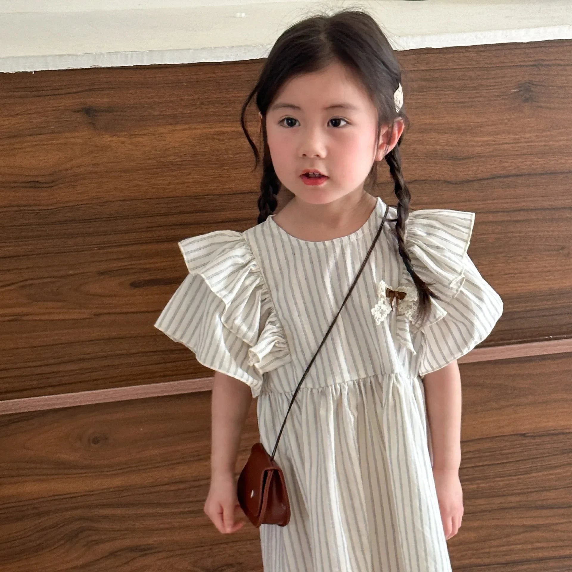 22004 Brother Sister Clothes Summer New Short Sleeve Stripes Baby Boy's Suit Or Cotton Girl Dress
