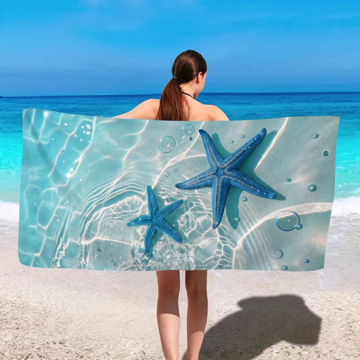 1pc Ocean element beach towel, suitable for outdoor sports, swimming, and fitness center multifunctional beach towel