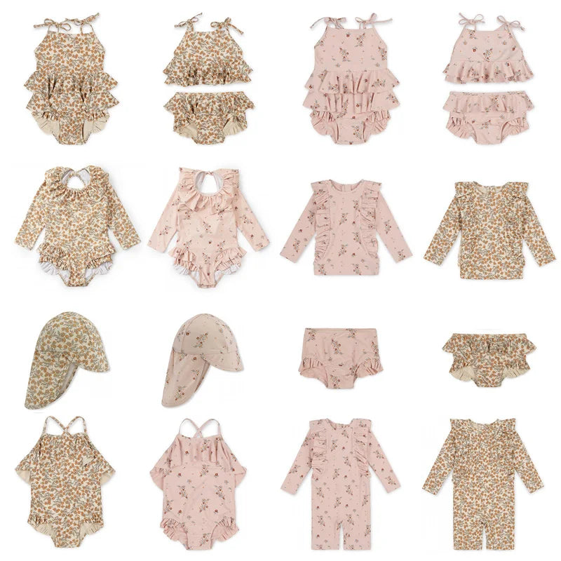 KS Baby Girls Swimming Suit Wear 18M-9T Flower Children Brand Kawaii BC Mr TAO Clothes Kids SwimWears Sister Brother Matching