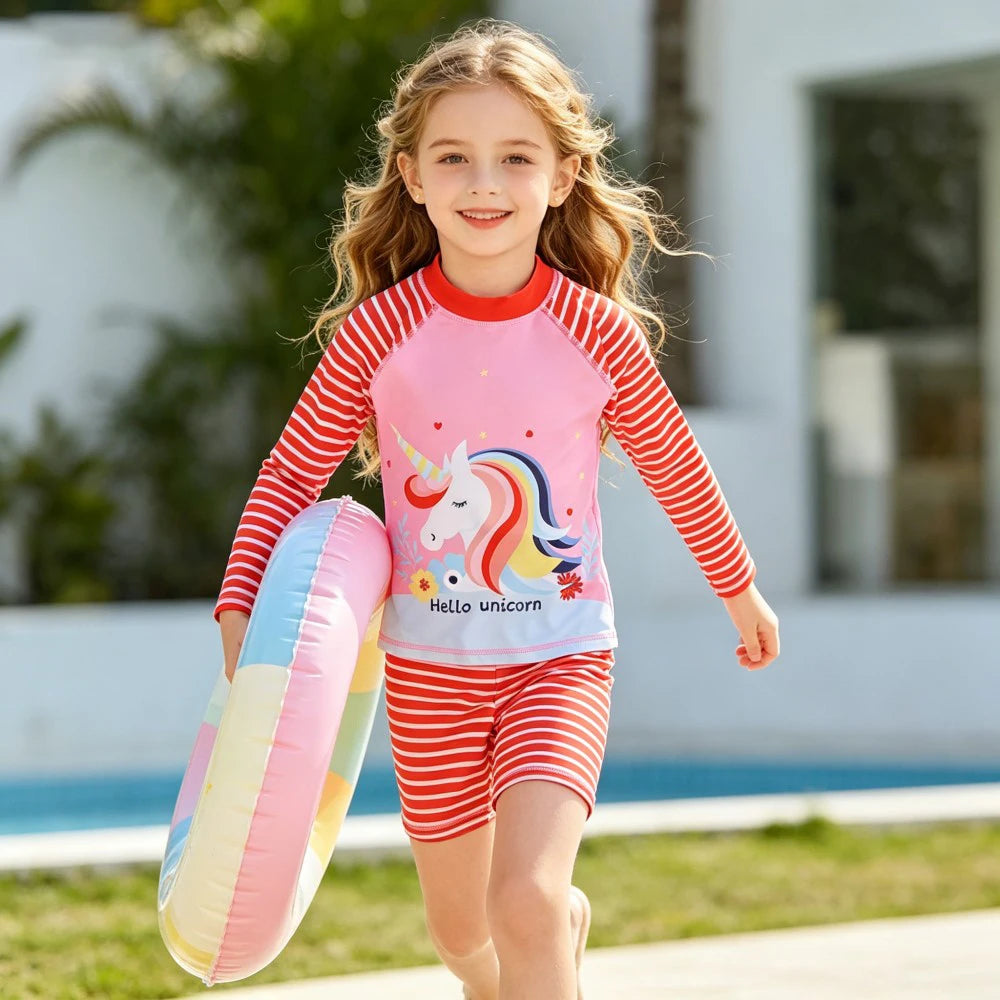 Boys Dinosaur Swimwear Set 2Pcs Kids Long Sleeve Rash Guard Swim Shirt + Shorts Toddler Swimming Suits Beachwear for Boys