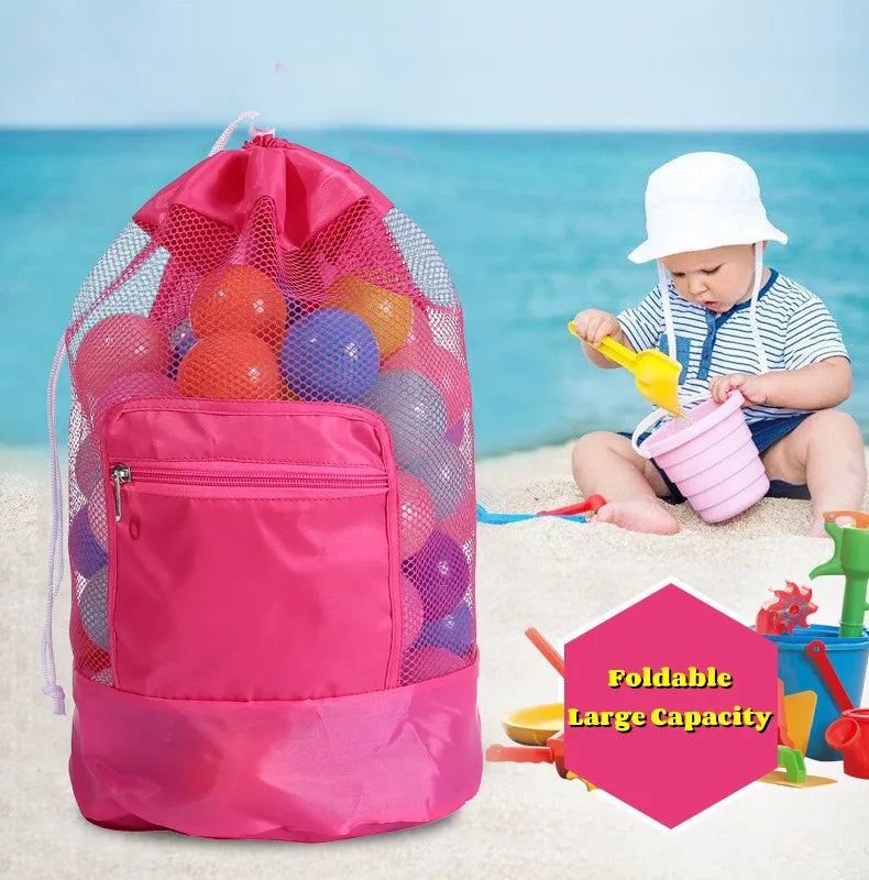 Portable Beach Bag Foldable Net Swimming Bag Children Beach Toy Organizer Storage Backpack Kids Outdoor Swimming Waterproof Bags