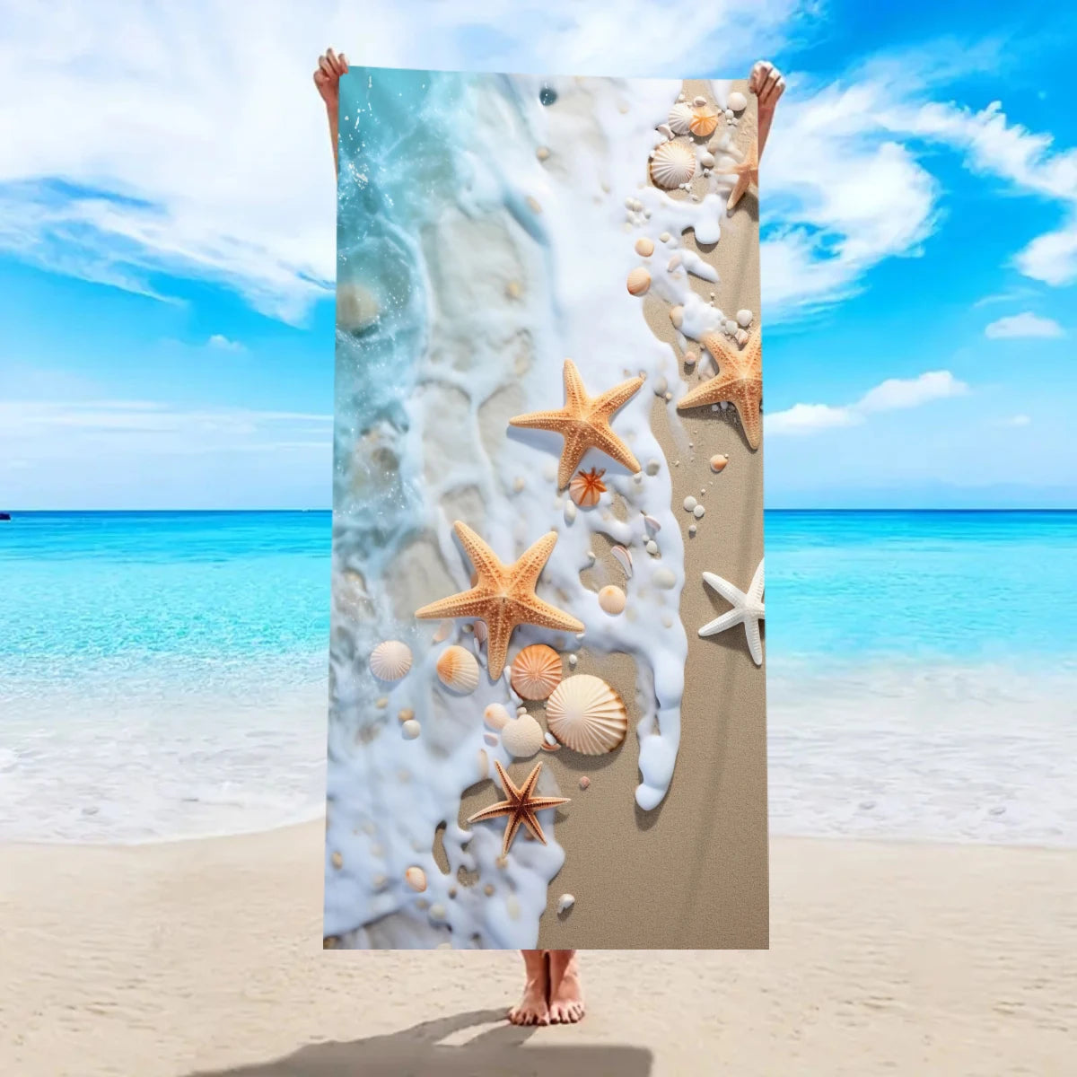 1pc Ocean element beach towel, suitable for outdoor sports, swimming, and fitness center multifunctional beach towel