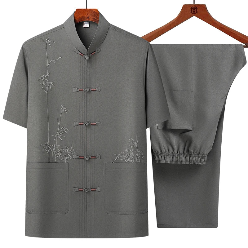 Men's sets (Shirt + trousers) 2026 summer new style men fashion shirt short sleeve shirt High quality shirts male Two Piece