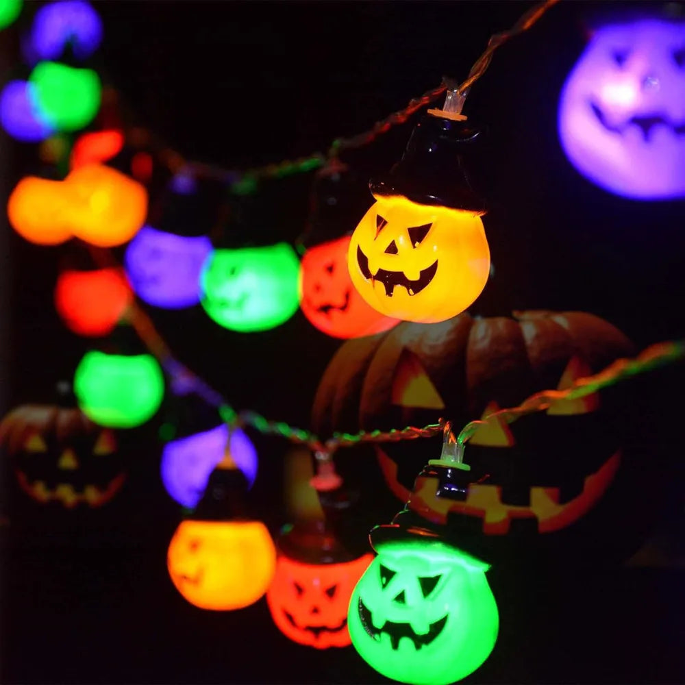 Upgraded Solar Halloween Lights Outdoor Pumpkin String Lights Waterproof Halloween Lights for Garden Patio Landscape Multicolor