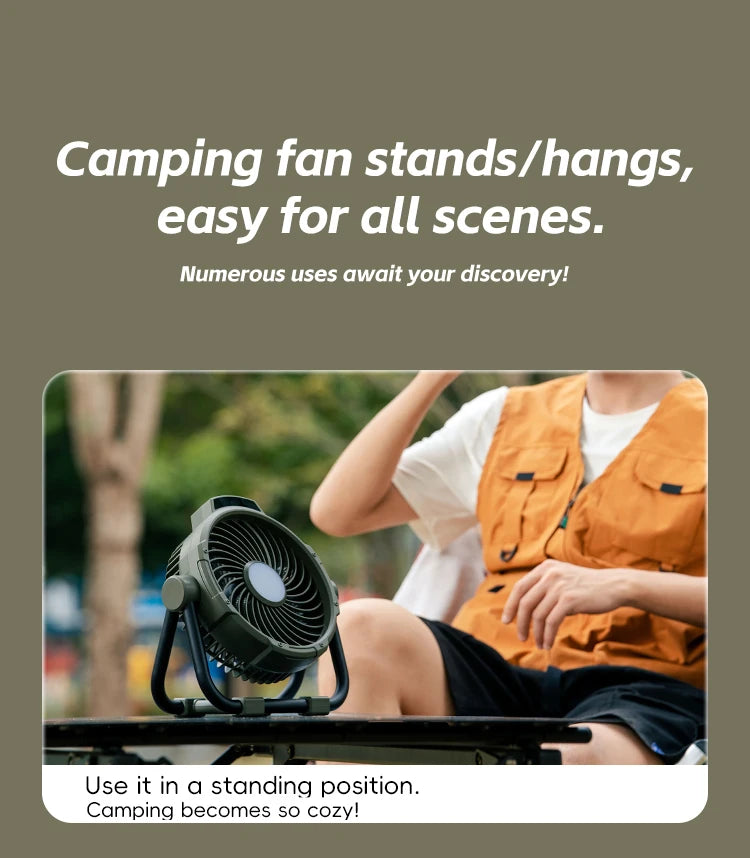 Portable 6 in 1 Outdoor Camping Fan 10000mAh Rechargeable Wireless Tent Ceiling Fan 5 Speed Adjustment Remote Control LED Light